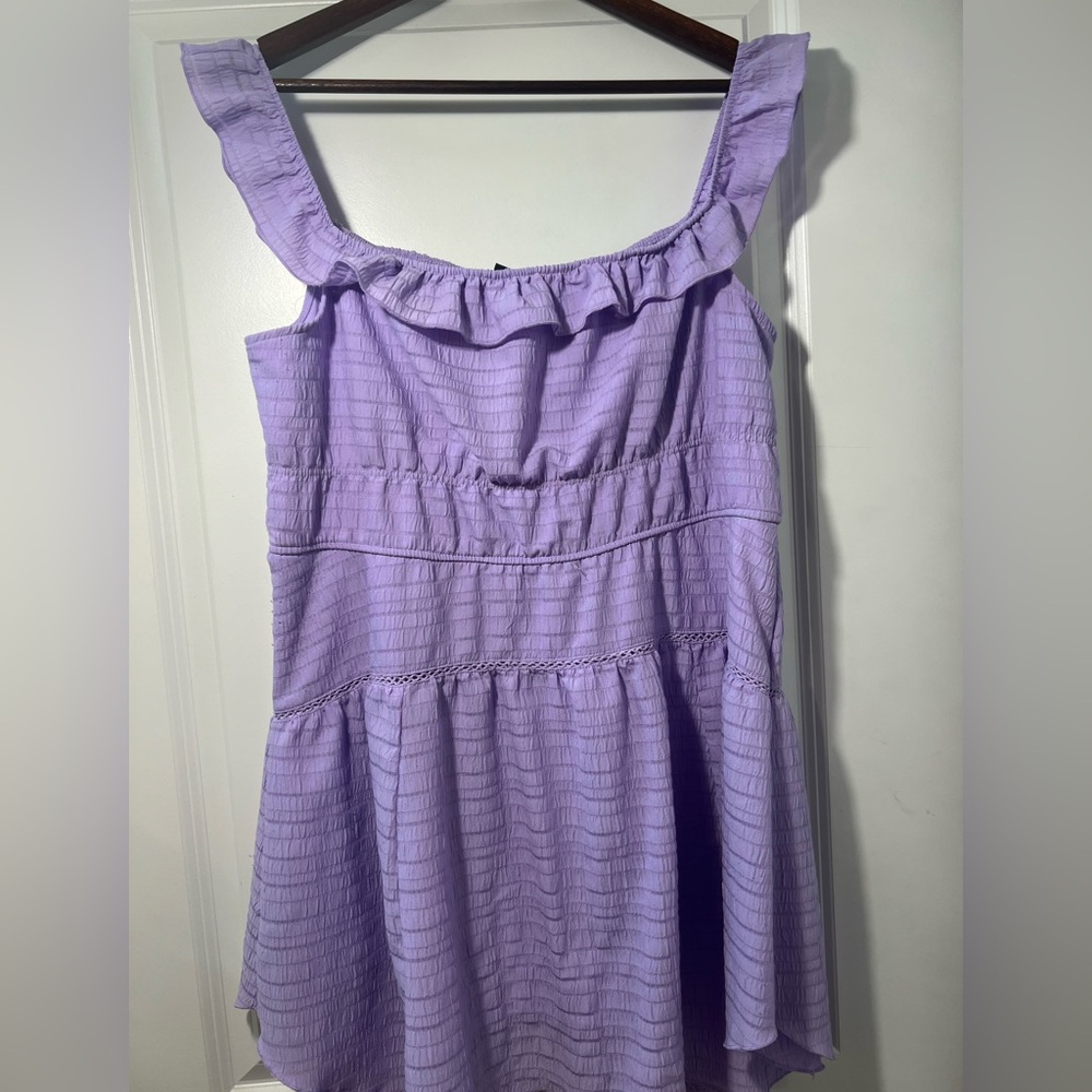 Purple off the shoulder mini dress